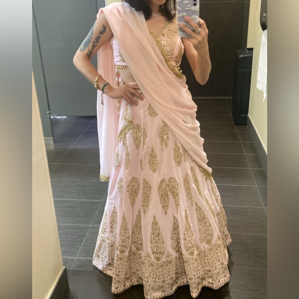 Powder Pink and Gold Saree